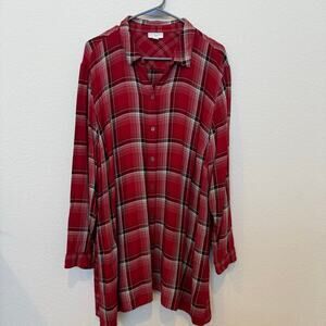 J.Jill Red Plaid Button Down‎ Tunic Top XL